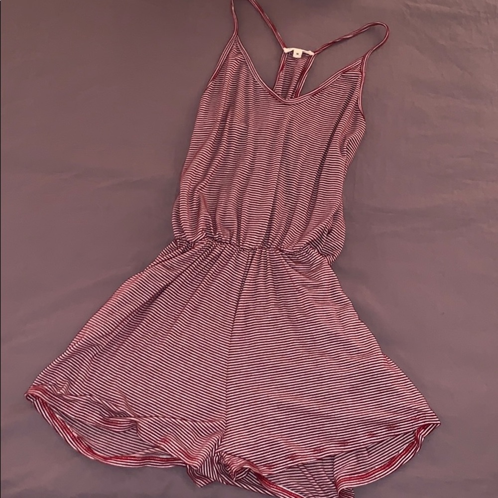 Red and crime striped romper